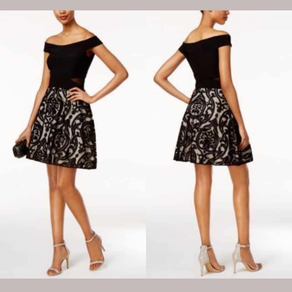 NWT Xscape Off-The-Shoulder Burnout Fit & Flare Dress [SZ‎ 8 ]